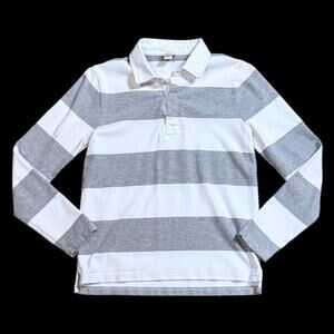 J. Crew Rugby Shirt Kids Gray and White Striped Long Sleeve Size S